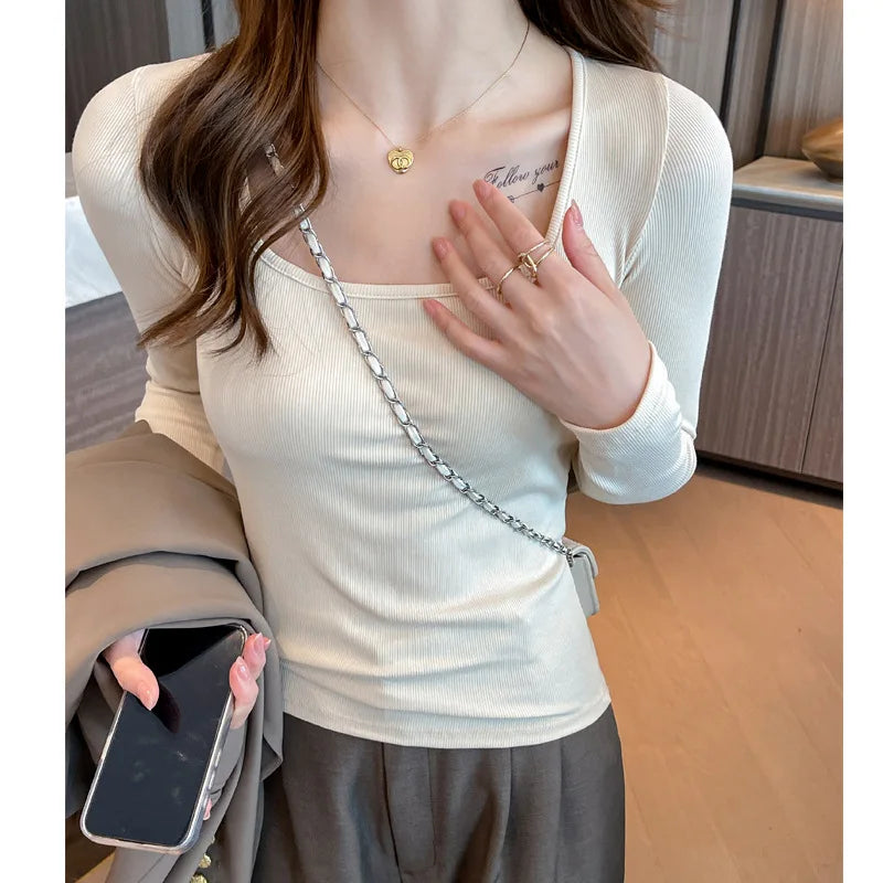 Women T-shirt 2025 Modal Autumn Bottoming Shirt Black Spring Top Long Sleeve Big O-neck Inner Fashion Korean Slim Fit Undershirt