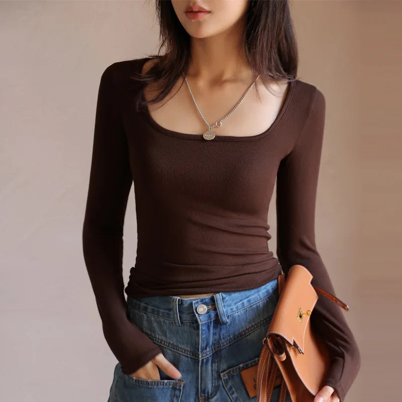 Women T-shirt 2025 Modal Autumn Bottoming Shirt Black Spring Top Long Sleeve Big O-neck Inner Fashion Korean Slim Fit Undershirt