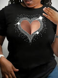 Women's Black T-shirt, Printed T-shirt - Round Neck, Short Sleeved - Stretch and Breathable Fabric, Suitable for Daily Comfort