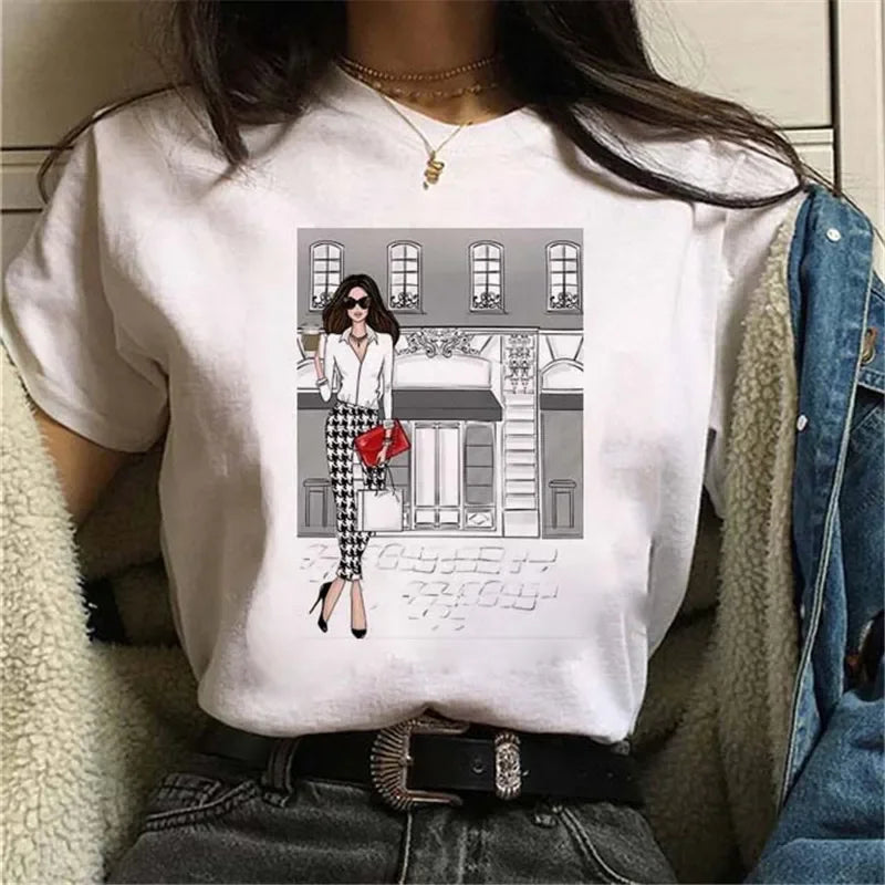 Women T Shirt London Paris New York City Travel Graphic Print Fashion Streetwear Urban Vacation Casual Short Sleeve Gothic