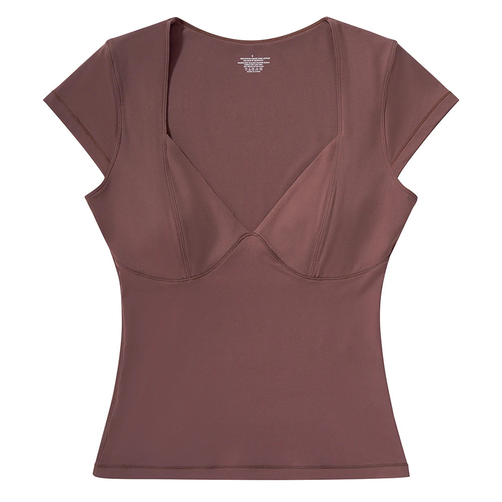 Women T-shirt  Short Sleeve Butter Soft  Summer Sexy Deep V neck Slim Fit Tee Elastic Casual and Sexy Breathable Crop Top Women
