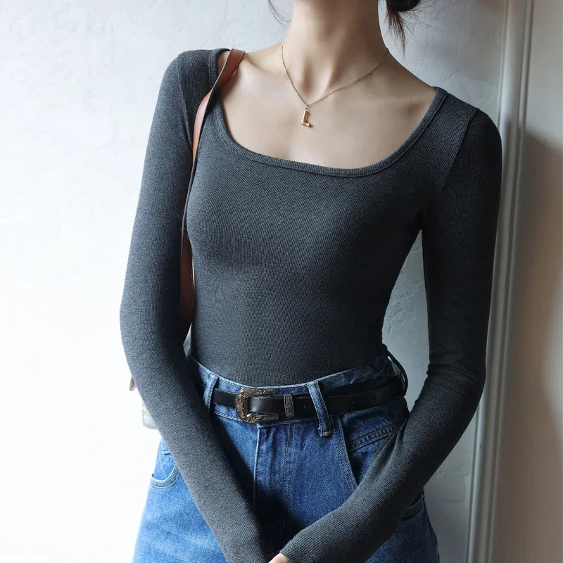 Women T-shirt 2025 Modal Autumn Bottoming Shirt Black Spring Top Long Sleeve Big O-neck Inner Fashion Korean Slim Fit Undershirt