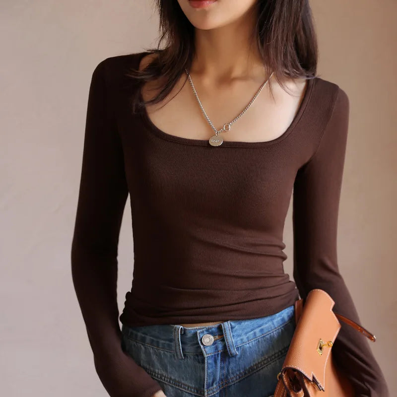 Women T-shirt 2025 Modal Autumn Bottoming Shirt Black Spring Top Long Sleeve Big O-neck Inner Fashion Korean Slim Fit Undershirt