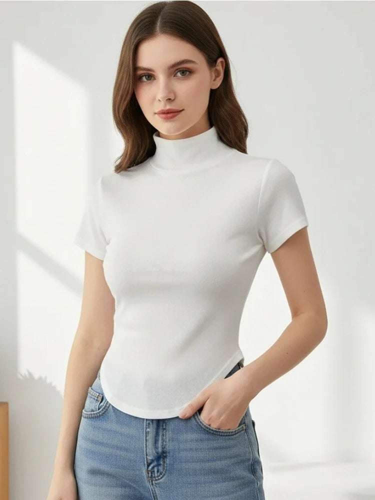 Women T Shirt Basic Casual 2026 Summer T-Shirt O Neck Woman Clothes Sexy Low Chest See Through Soft Slim Tops Tee Shirt Femme
